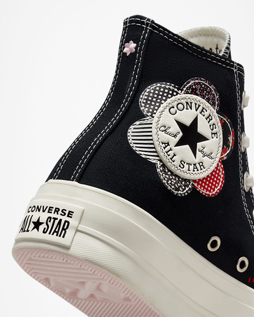 Women's Converse Chuck Taylor All Star Lift Crafted Patchwork High Top Platform Shoes Black / Red | AU E39C0U